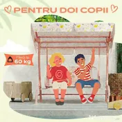 AIYAPLAY Leagăn de exterior pentru copii cu 2 locuri, acoperiș reglabil și centuri de siguranță, 112x75x120 cm, roz
