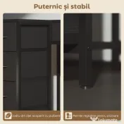 HOMCOM Birou de Colț cu 6 Sertare, cu Cârlig Lateral și Prize Integrate, din Lemn și Oțel, 126x48x80 cm, Negru