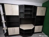 Bibliotecă modulară PFL crem/wenge cu vitrină – stare foarte bună