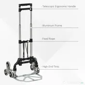 Durhand Carucior pentru Pachete Pliabil in Aluminiu cu 6 Roti pentru Scari Incarcare Max 70kg 