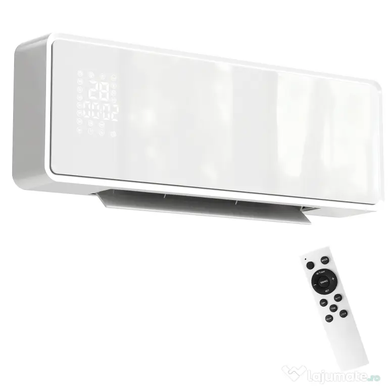HOMCOM Aerotermă Electrică din Ceramică 2000W de Perete cu 3 Moduri, Temperatura Reglabilă, Timer, Telecomandă, Blocare pentru Copii, Alb