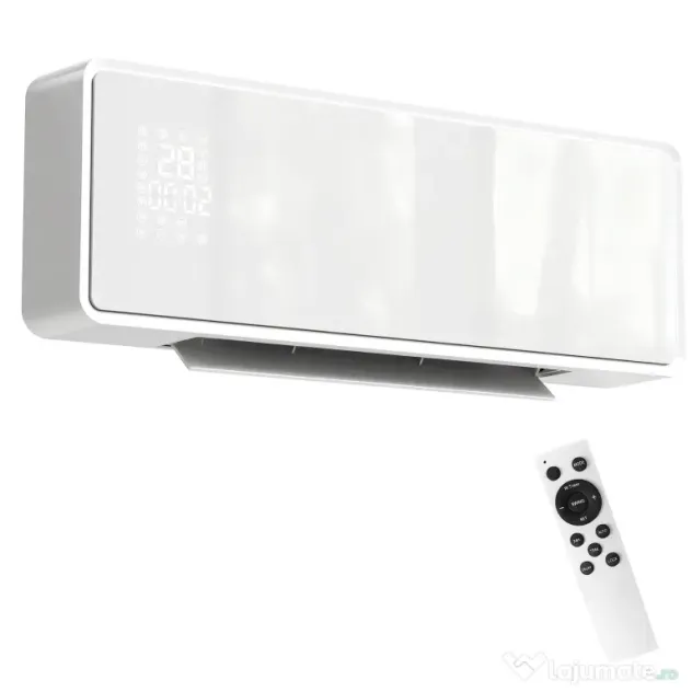 HOMCOM Aerotermă Electrică din Ceramică 2000W de Perete cu 3 Moduri, Temperatura Reglabilă, Timer, Telecomandă, Blocare pentru Copii, Alb