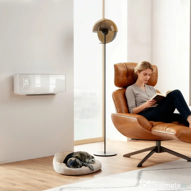HOMCOM Aerotermă Electrică din Ceramică 2000W de Perete cu 3 Moduri, Temperatura Reglabilă, Timer, Telecomandă, Blocare pentru Copii, Alb