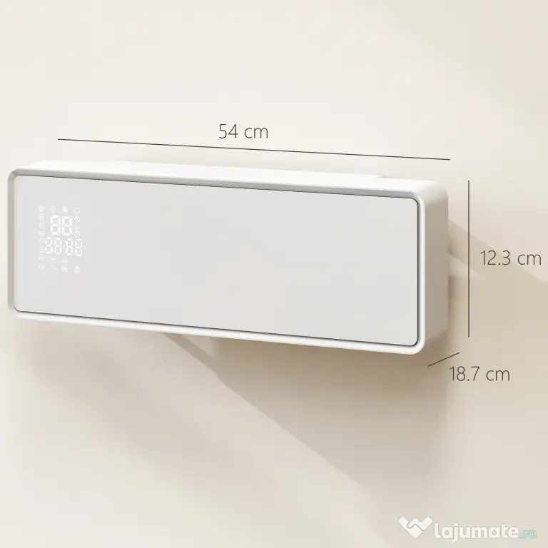 HOMCOM Aerotermă Electrică din Ceramică 2000W de Perete cu 3 Moduri, Temperatura Reglabilă, Timer, Telecomandă, Blocare pentru Copii, Alb