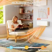 HOMCOM Aerotermă Electrică din Ceramică 2000W de Perete cu 3 Moduri, Temperatura Reglabilă, Timer, Telecomandă, Blocare pentru Copii, Alb