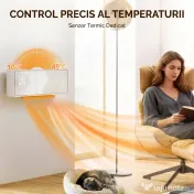 HOMCOM Aerotermă Electrică din Ceramică 2000W de Perete cu 3 Moduri, Temperatura Reglabilă, Timer, Telecomandă, Blocare pentru Copii, Alb