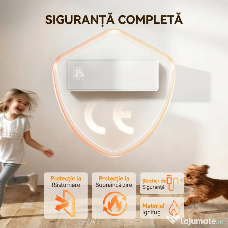 HOMCOM Aerotermă Electrică din Ceramică 2000W de Perete cu 3 Moduri, Temperatura Reglabilă, Timer, Telecomandă, Blocare pentru Copii, Alb