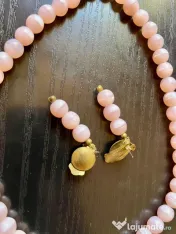 Set Vintage Argint Colier și Cercei Klips Mărgele Opalescente ochi de pisică 