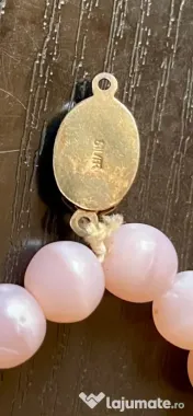 Set Vintage Argint Colier și Cercei Klips Mărgele Opalescente ochi de pisică 