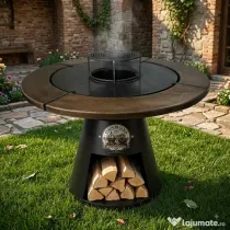Plita Oțel Carbon Rotunda cu Blat masiv din Lemn