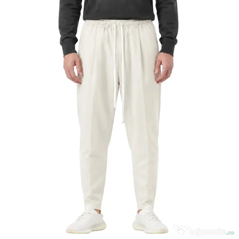 Pantaloni bărbați bej ușor slim cu șnur lung