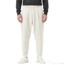 Pantaloni bărbați bej ușor slim cu șnur lung