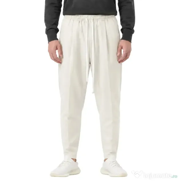Pantaloni bărbați bej ușor slim cu șnur lung