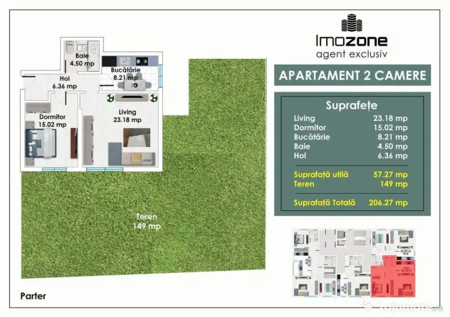 MILITARI, METROU PACII, 2 CAMERE, 57 mp, GRADINA, 150 mp