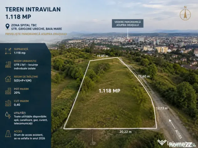 Teren intravilan 1.118 mp cu panoramă superbă asupra oraș
