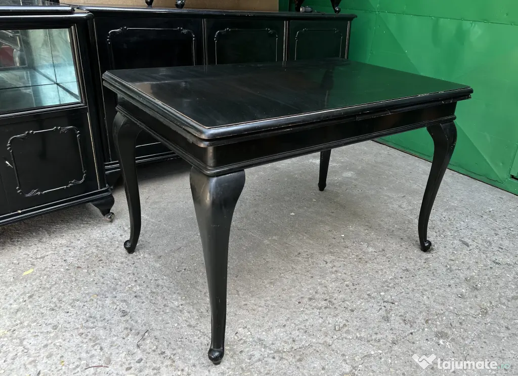 Masa Vintage Extensibil din Lemn; Masa Stil Rococo cu blat 120x80 cm
