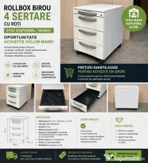 Stoc 100 buc. Rollbox Profesional pe rotile cu 4 sertare metalice; Casetiera
