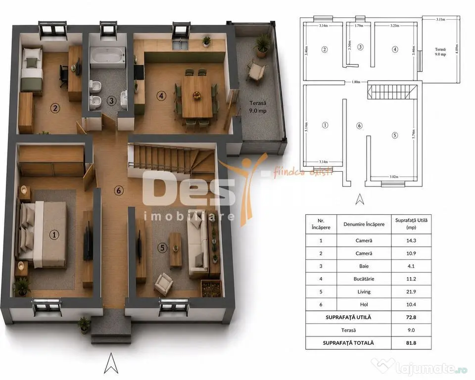 Casă LUNCA CETĂȚUII, 3 camere, decomandat, 82 mp, mans... - Lunca Cetatuii (Iasi)