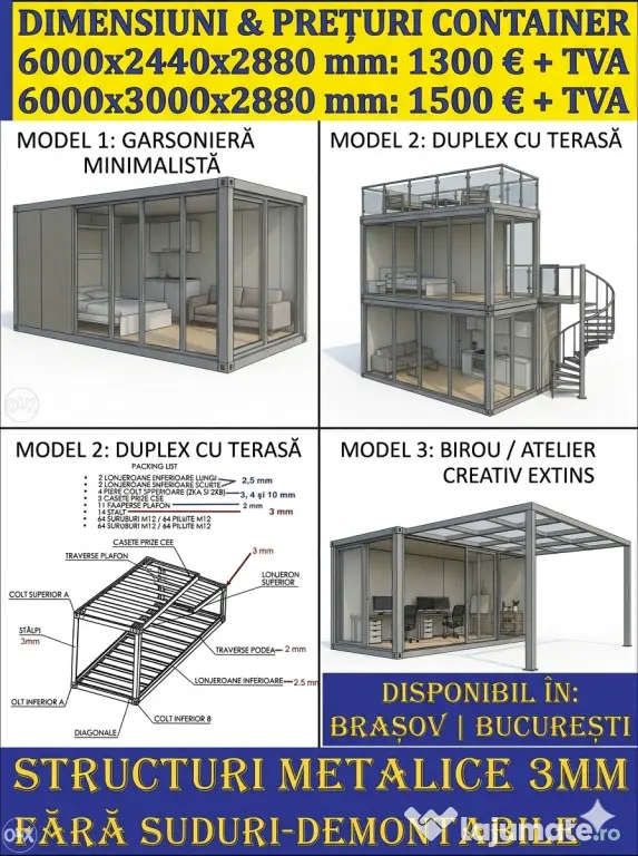 Containere, structuri metalice 6000x3000 si 6000x2430 PRODUCATOR