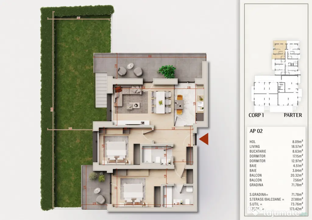 Finalizare 2027 | Parter, 74 mp +Gradina 70mp +Balcon 23mp |
