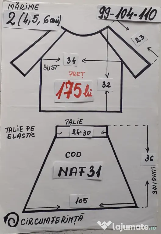 Costum popular pentru copii 3-4-5 -6 ani 175 lei