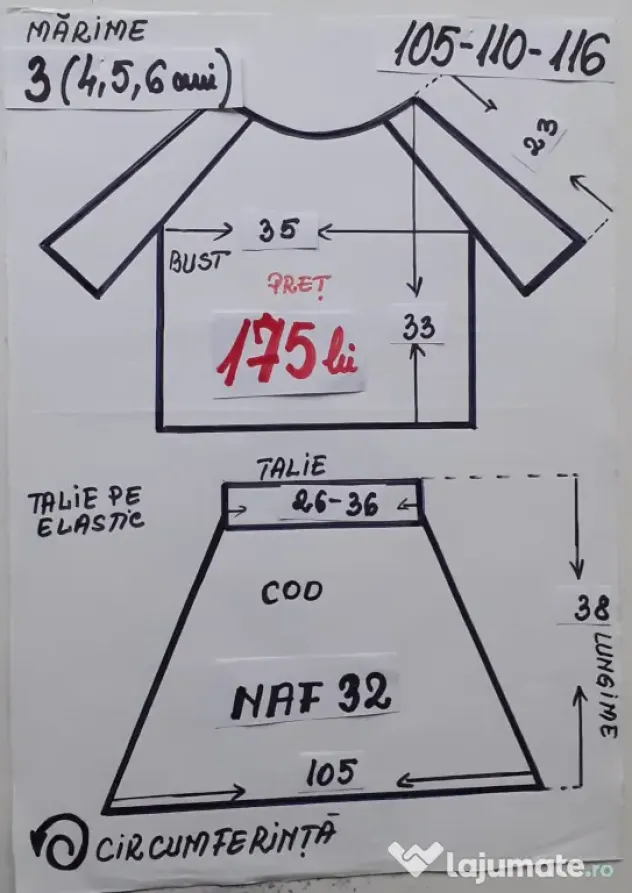 Costum popular pentru copii 3-4-5 -6 ani 175 lei
