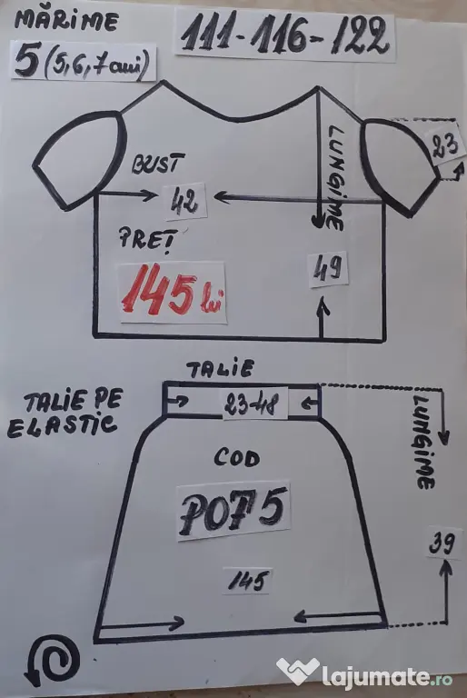 Costum popular pentru copii marimea 5 (5-6-7 ani), 145 lei