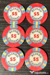 Lot 6 Jetoane Cazinou Vechi - Casino Blindo București (Anii '90) - RARE 