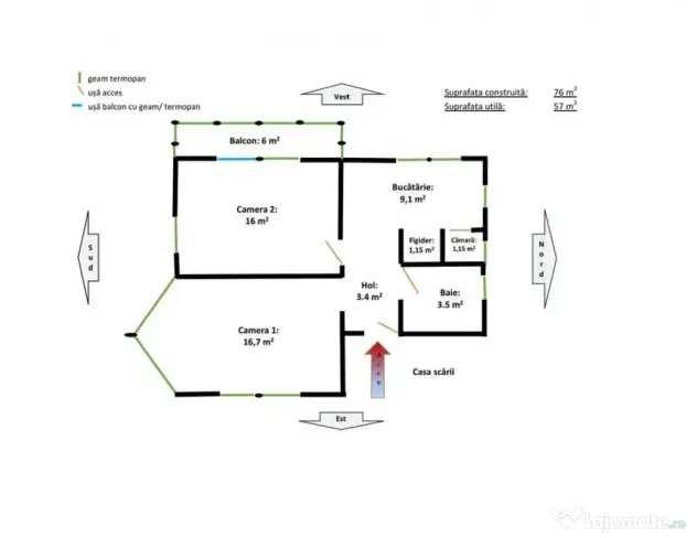 Apartament 2 camere, 51 mp in vila Zona pod IRA Cluj - Cluj-Napoca (Cluj)