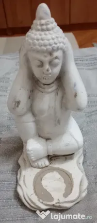 Statueta Buddha "nu aud raul" din ghips/ceramica 18 cm.