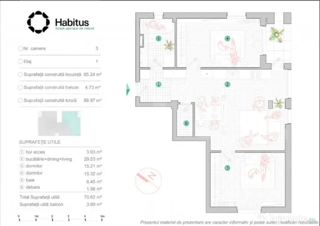 Exclusivitate ! 3 camere, 71 mp, Imobil Nou, Habitus Oasului - Cluj-Napoca (Cluj)