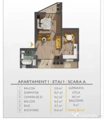 Apartament 2 camere, 44 mp, zona Decebal