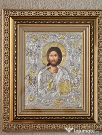 Icoana-Iisus Hristos Pantocrator, Argintata-Relief 3 D 