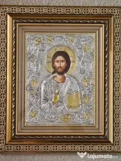 Icoana-Iisus Hristos Pantocrator, Argintata-Relief 3 D