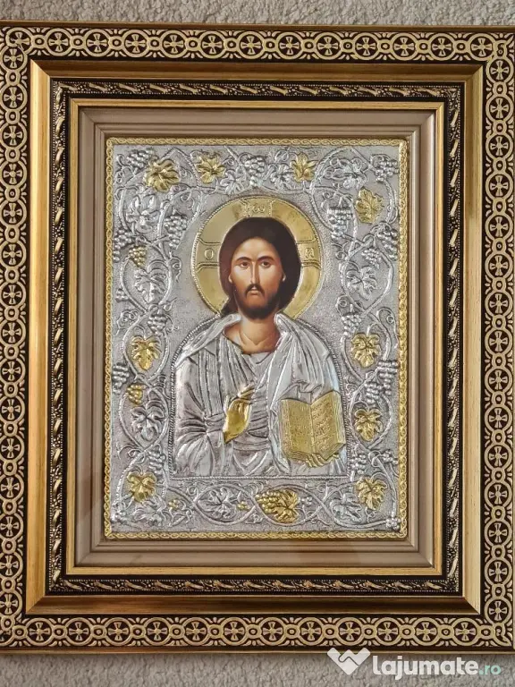Icoana-Iisus Hristos Pantocrator, Argintata-Relief 3 D