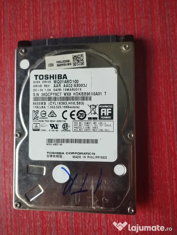 Hard Disk laptop Toshiba 1TB SATA III, 6Gbps, 5400rpm 8Mb, 2.5inch