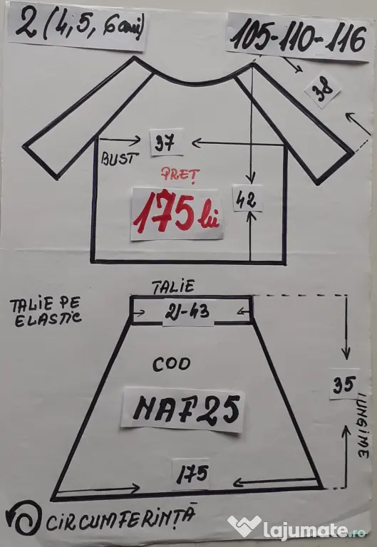 Costum popular pentru copii 4-5-6 ani 175 lei