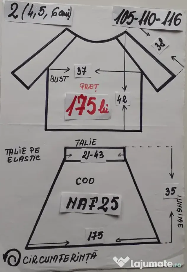Costum popular pentru copii 4-5-6 ani 175 lei