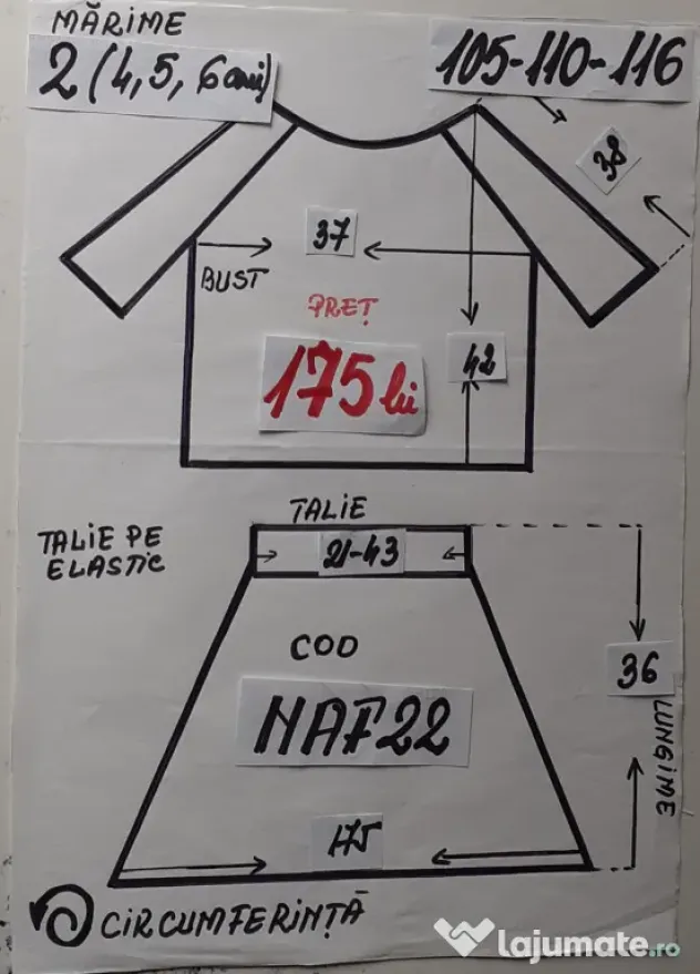 Costum popular pentru copii 4-5-6 ani 175 lei