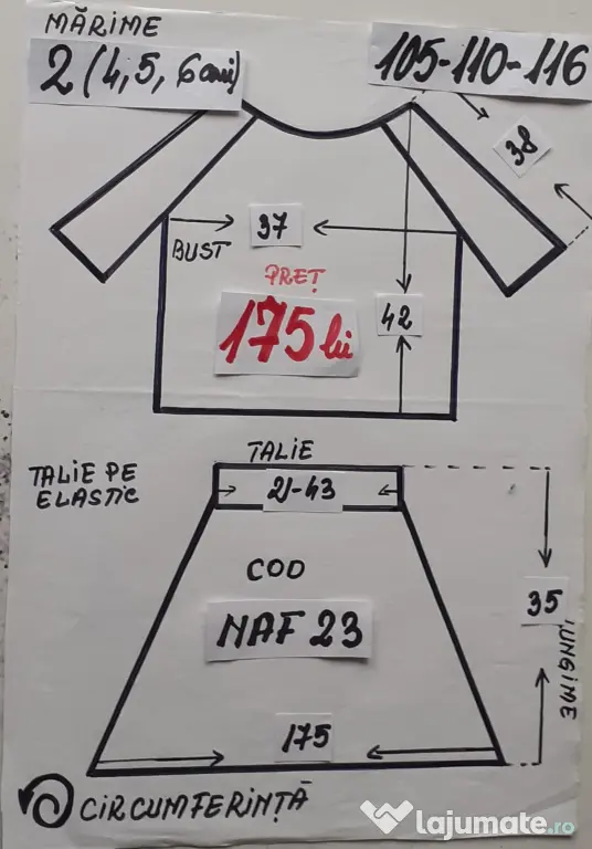 Costum popular pentru copii 4-5-6 ani 175 lei