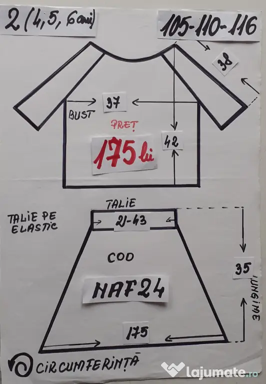 Costum popular pentru copii 4-5-6 ani 175 lei