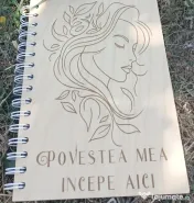 Agendă A5 din lemn „Povestea mea începe aici” – copertă reutilizabilă, 80 foi