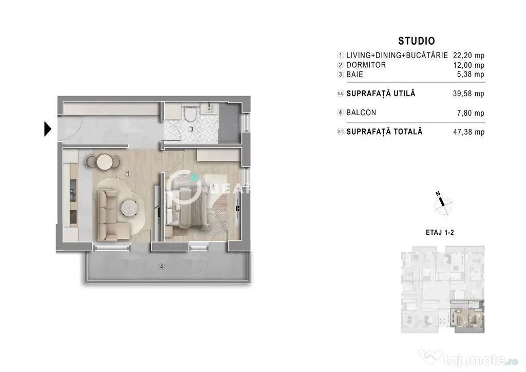 Studio | Bloc boutique | 1km Metrou Berceni - Popesti Leordeni (Bucuresti-Ilfov)