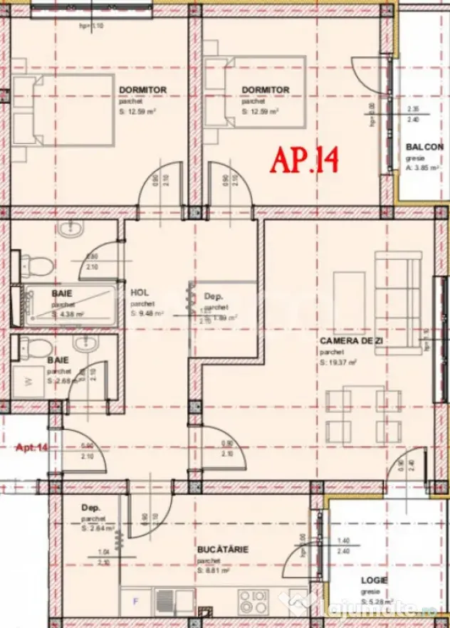 Apartament de vanzare 3 camere 2 bai logie balcon zona Brana - Sibiu (Sibiu)