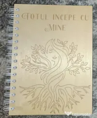 Agendă A5 din lemn „Totul începe cu mine” design Copac – copertă reutilizabilă 