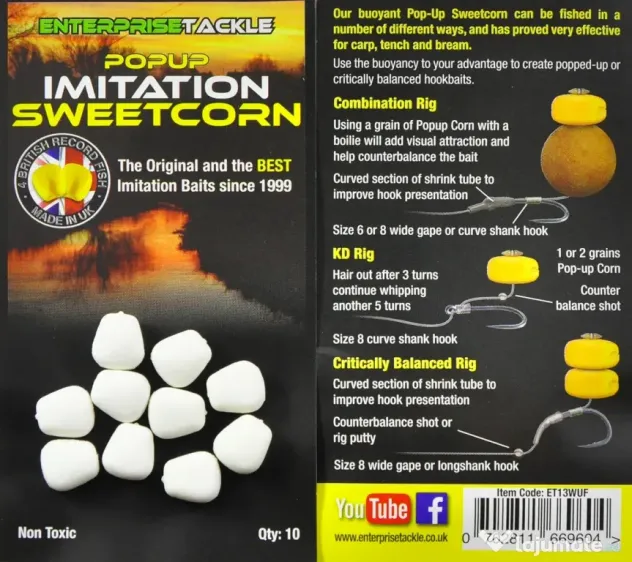 ENTERPRISE TACKLE POPUP SWEETCORN WHITE UNFLAVOURED 10buc.