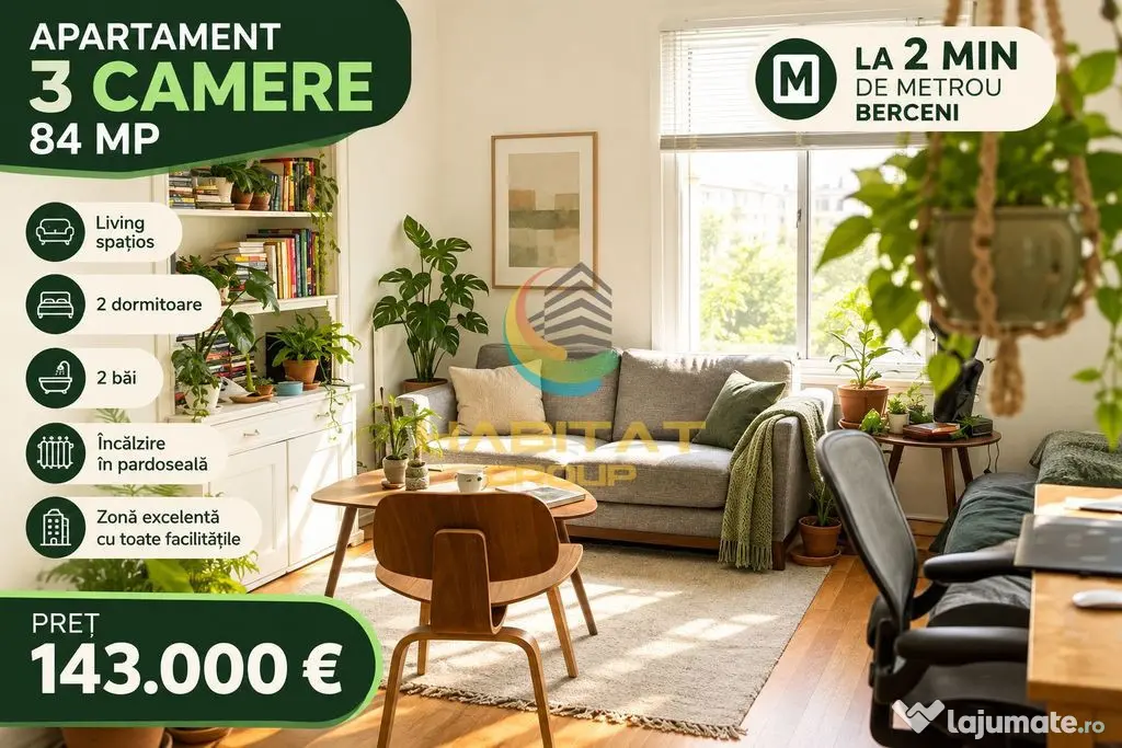 Vânzare Apartament 3 camere 84 mp - Popești Leordeni | Metrou Berceni - Popesti Leordeni (Bucuresti-Ilfov)