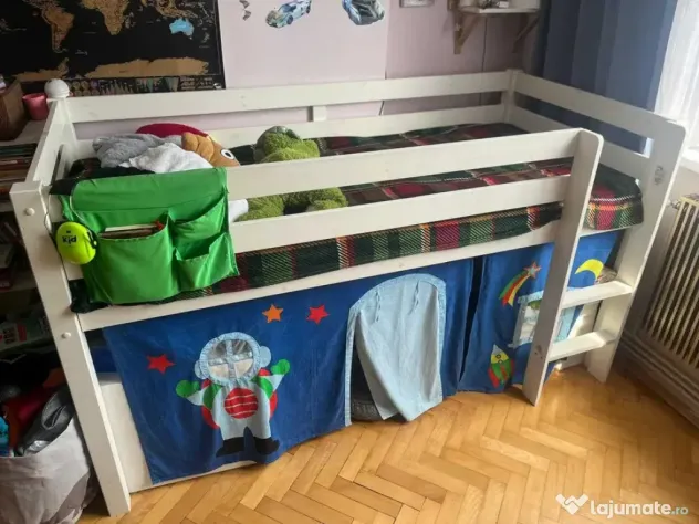 Pat înălțat pentru copii 90×200 cm – stare foarte bună