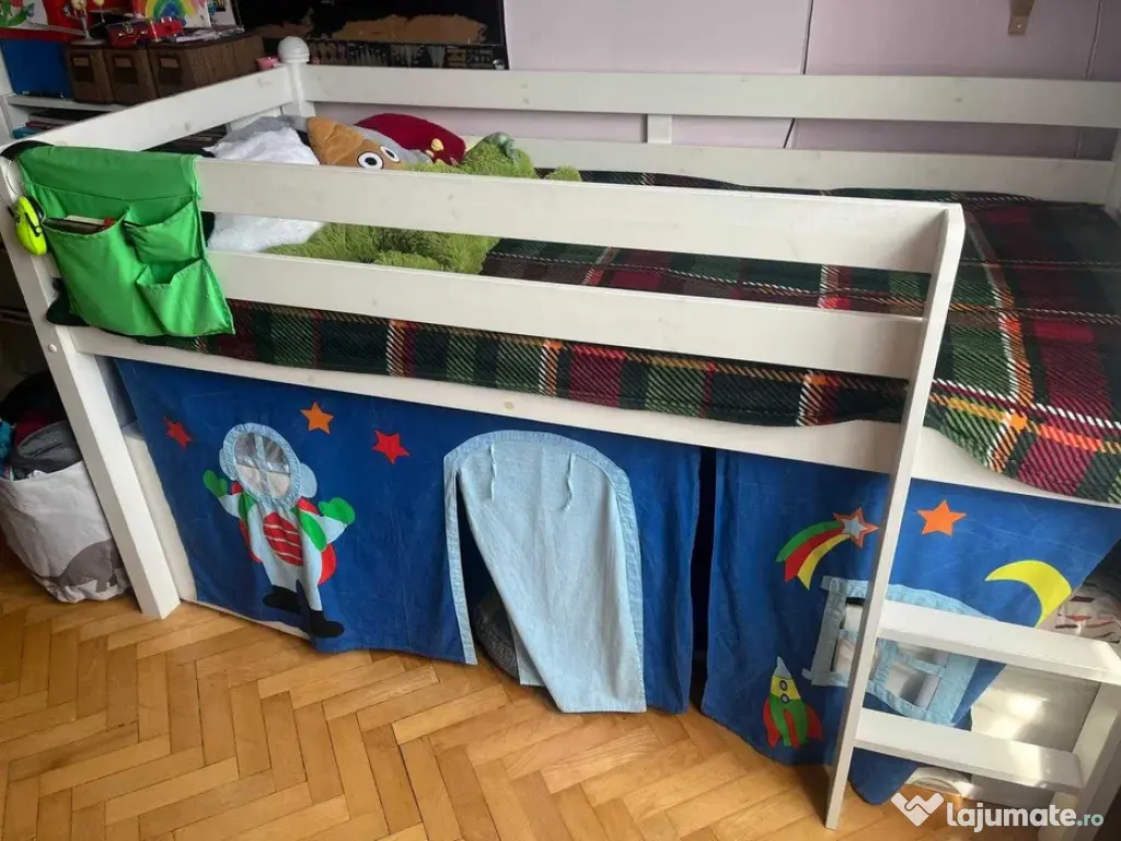 Pat înălțat pentru copii 90×200 cm – stare foarte bună