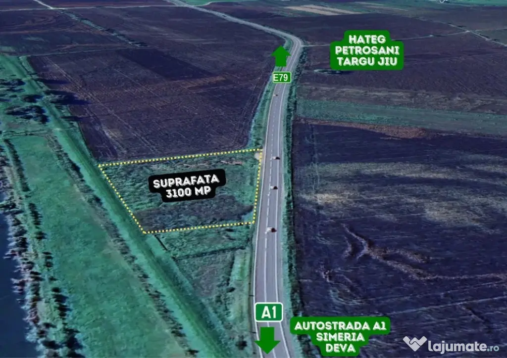 Teren intravilan 3.100 mp | Front 60 m la E79 | Acces rapid - Bacia (Hunedoara)